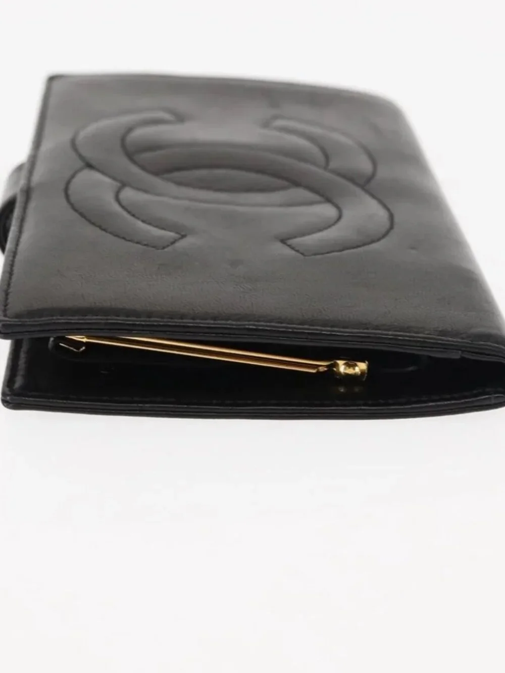 CHANEL Long Wallet Lamb Skin Black CC Auth am9206